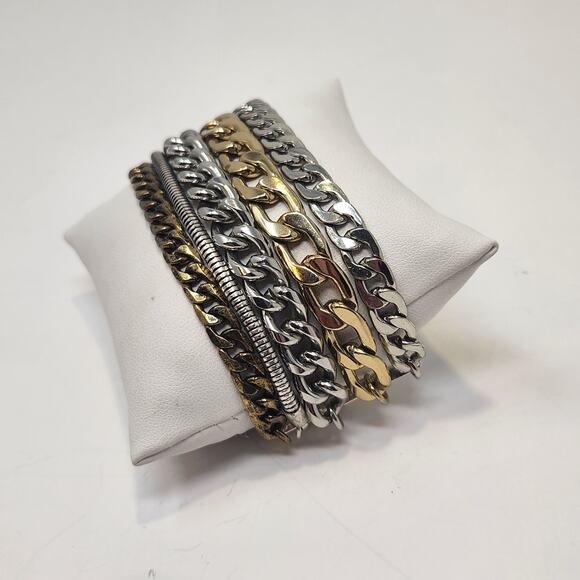 Jenny Bird Austin Cuff Mixed Metal Bracelet Multi Chain Layered Chunky Modern - Picture 2 of 5